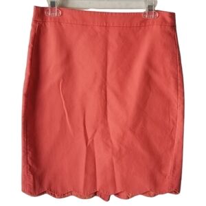 J Crew Orange Scalloped Hem Pencil Skirt Size 4